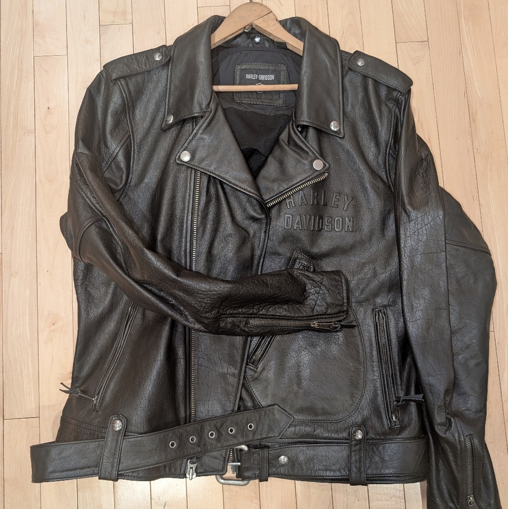 Harley-Davidson Black Leather Bomber-Style Motorcycle Jacket